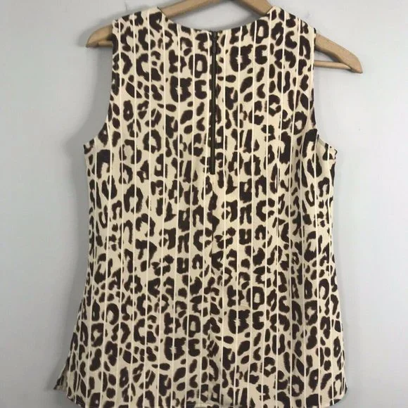 CAbi Leopard Print Sleeveless Top Blouse Striped Cutout Bow size XS - Picture 4 of 5